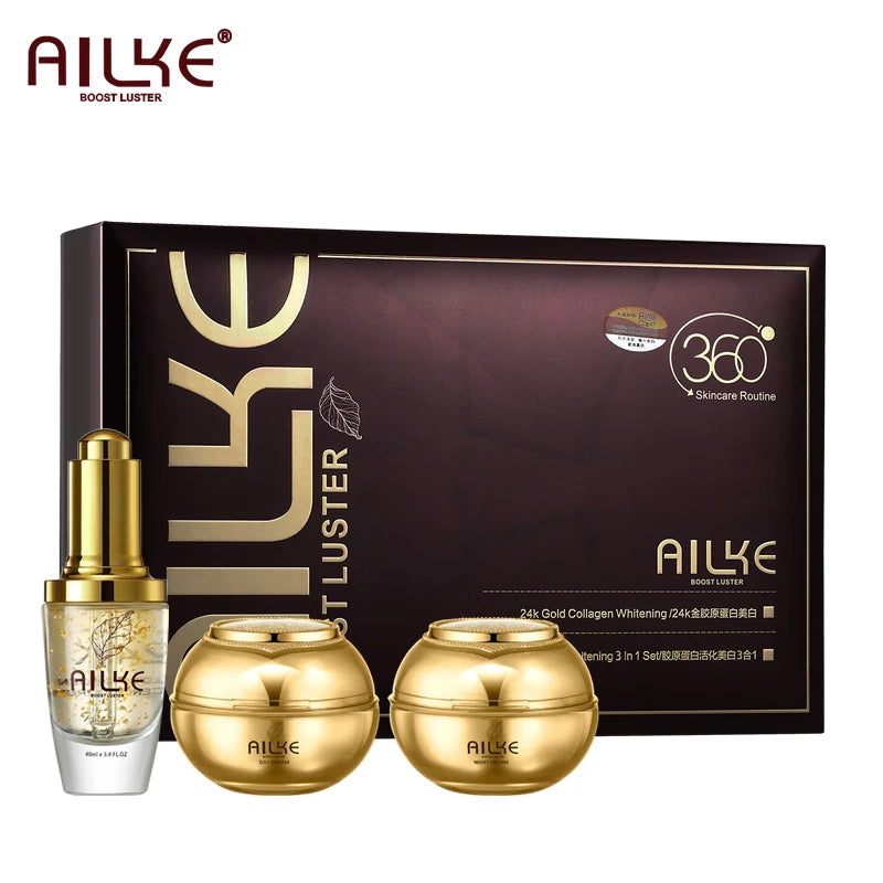 AILKE 24K Collagen Facial Whitening Set, Reduce Black Spots,