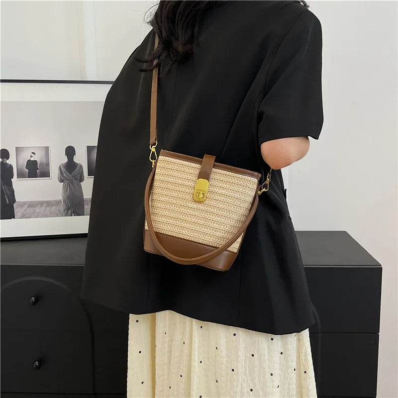 Women’s Fashion Trends Straw Bucket Bag Female