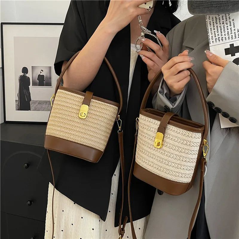 Women’s Fashion Trends Straw Bucket Bag Female