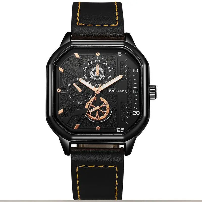 YIKAZE Alloy Men Quartz Watches Leather Strap