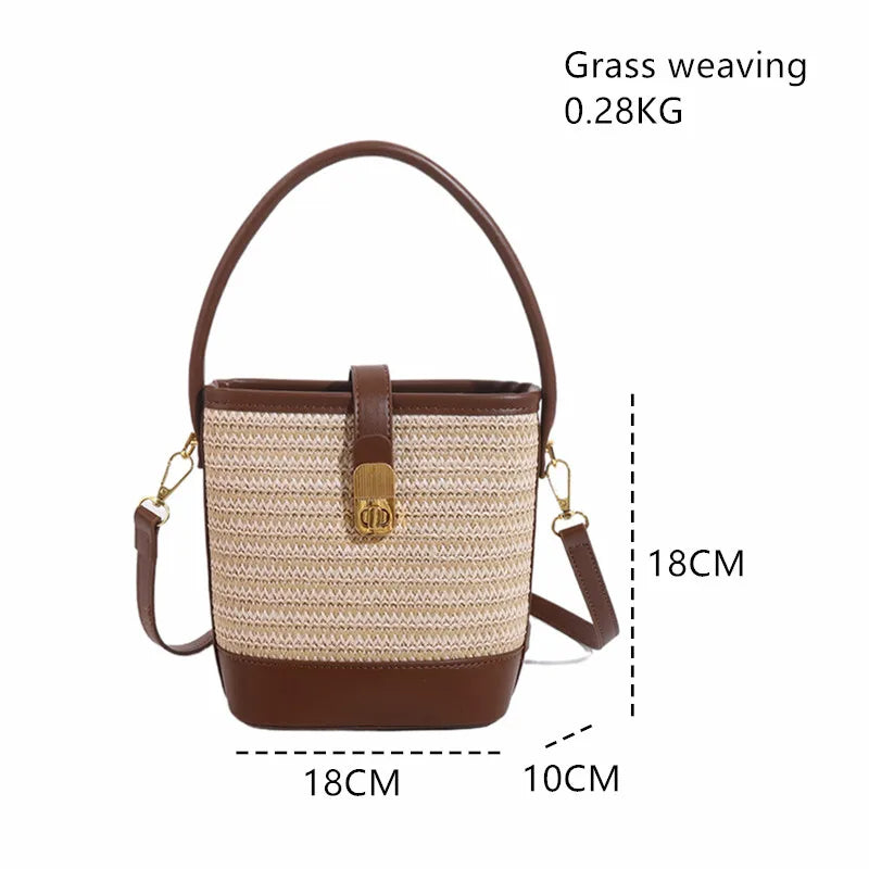Women’s Fashion Trends Straw Bucket Bag Female