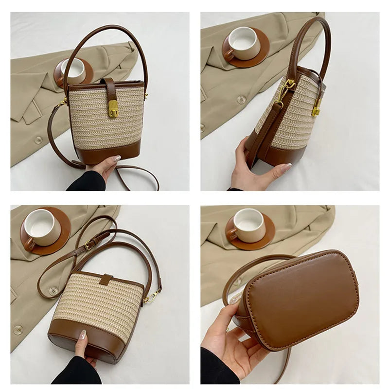 Women’s Fashion Trends Straw Bucket Bag Female