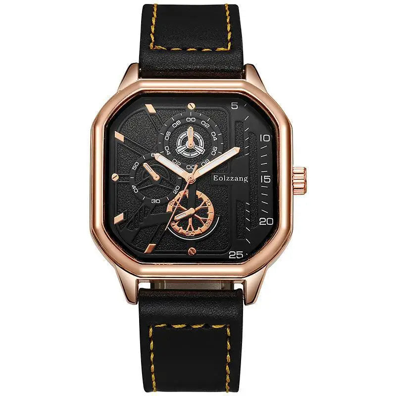 YIKAZE Alloy Men Quartz Watches Leather Strap