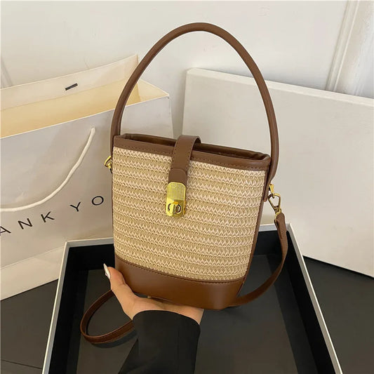 Women’s Fashion Trends Straw Bucket Bag Female