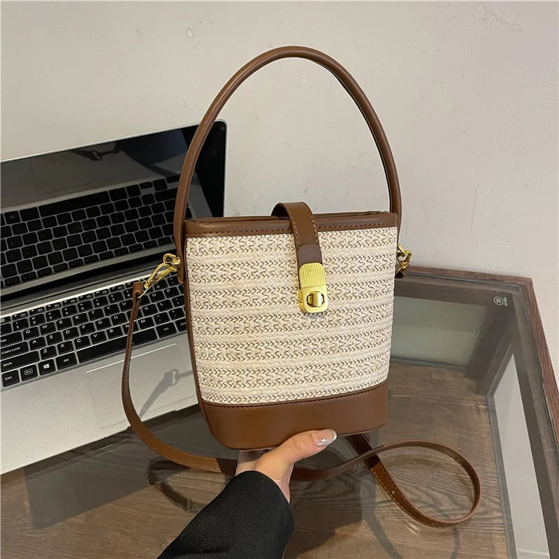 Women’s Fashion Trends Straw Bucket Bag Female